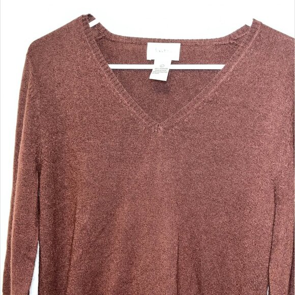 Neiman Marcus Brown 100% Cashmere Blend V-Neck Pullover Sweaters Women’s Size L - Picture 2 of 7